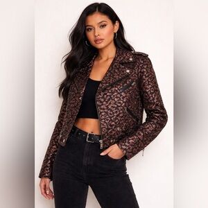 Anne Klein Black and Brown Utility Jacket with Moto Styling- size 6